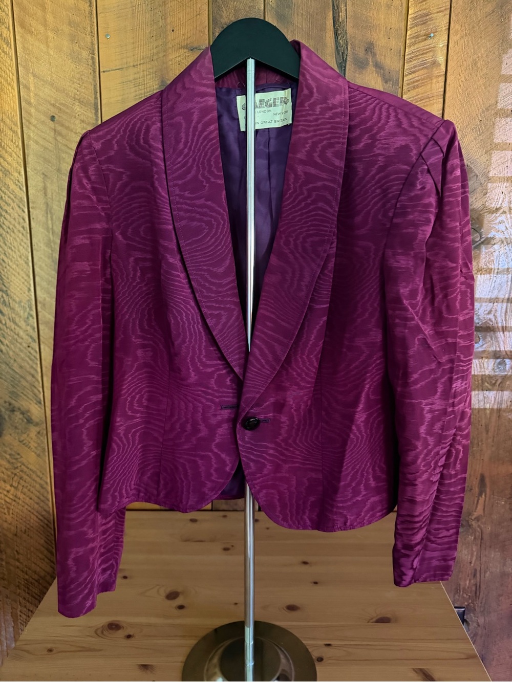 VTG Jaeger London Moiré Blazer Jacket Watered Silk Look Magenta High End Sz 6